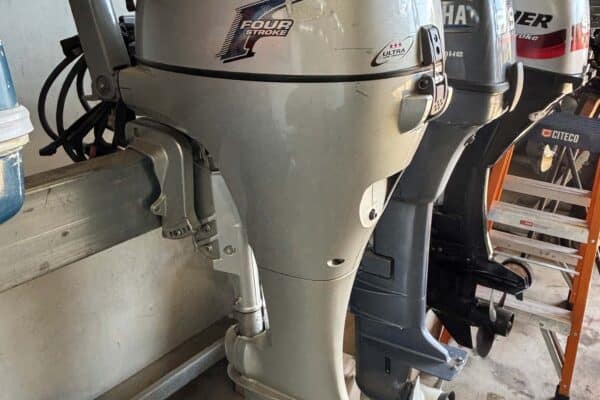 this shows a honda 10hp outboard on an outboard stand